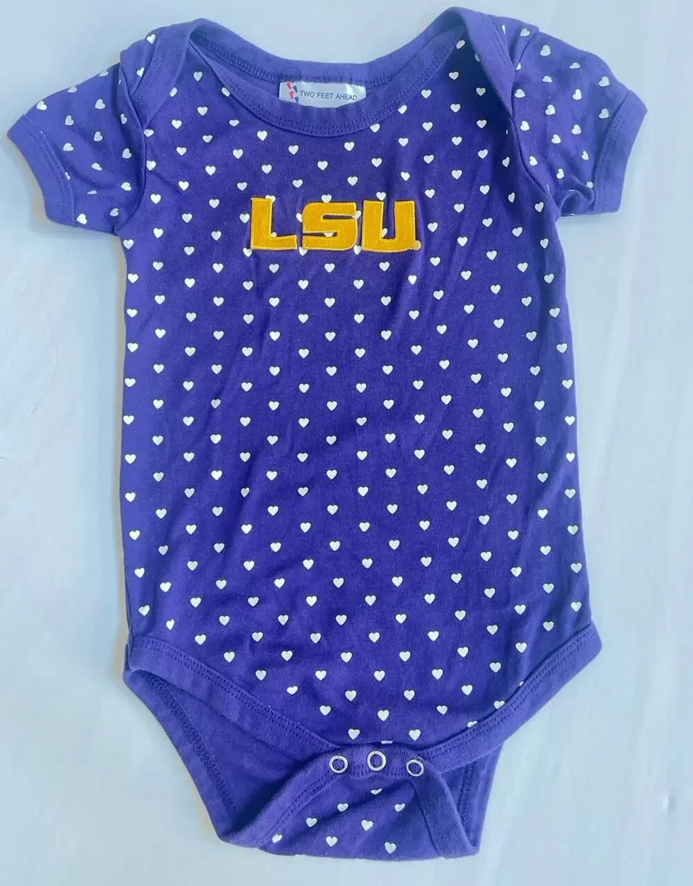 LSU Tigers Football Baby Bodysuit 18 Months Purple White Hearts Short Sleeve